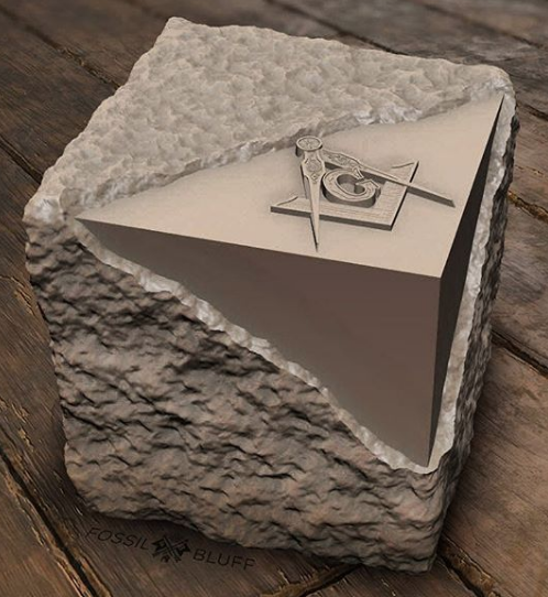 Block with lodge logo chiseled into top